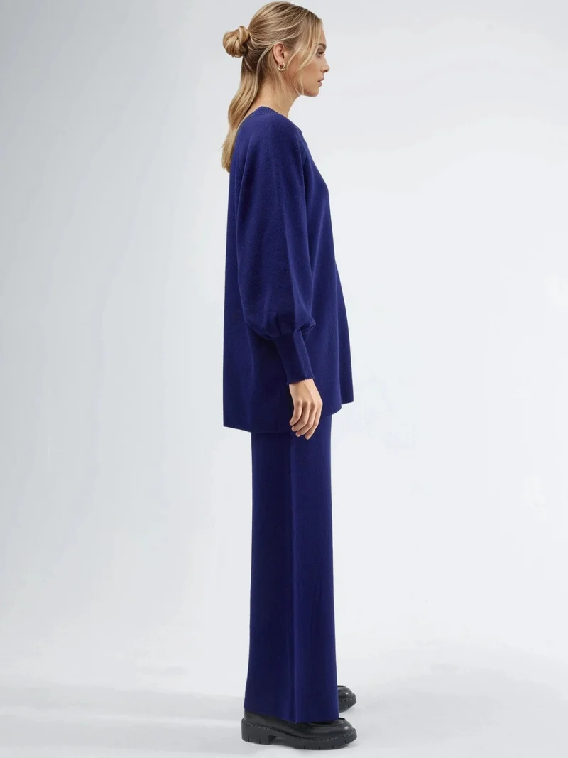 MY FASHION Cobalt Blue MY FASHION Oversized Sweater & Slit Detailed Pants Knit Co-ord Set for Women | Best Price UAE